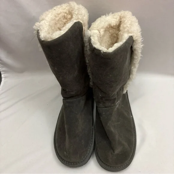 Muk Luks Melba Women’s Boots Size 10 Gray Booties Sherpa Line Gray Back Lace Up - Picture 8 of 12